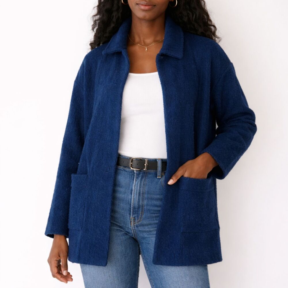 Brandy Melville Kennedy Coat Cardigan Blue Open Wool Blend Italy Heavy